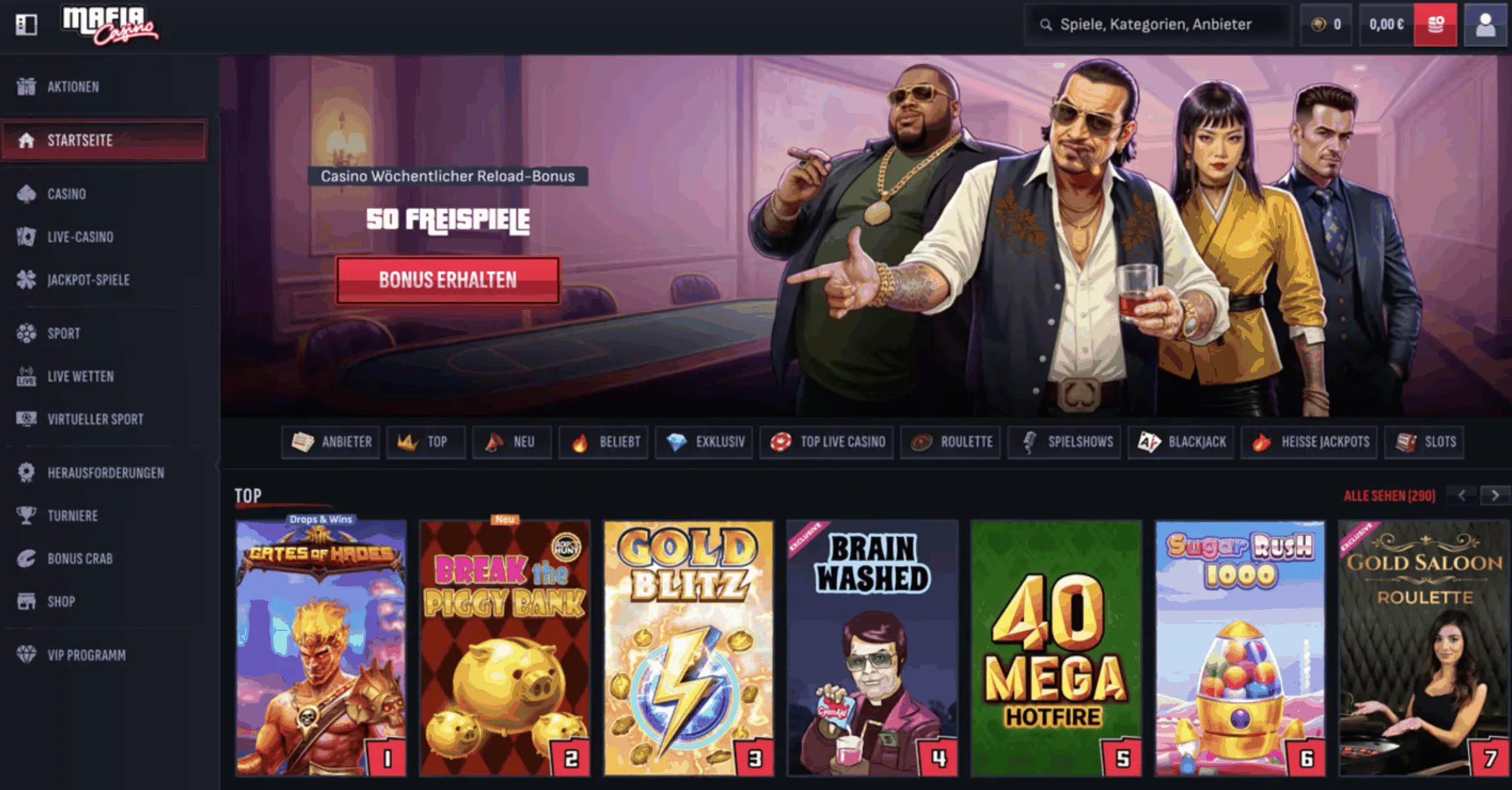 Mafia Casino Lobby-Seite