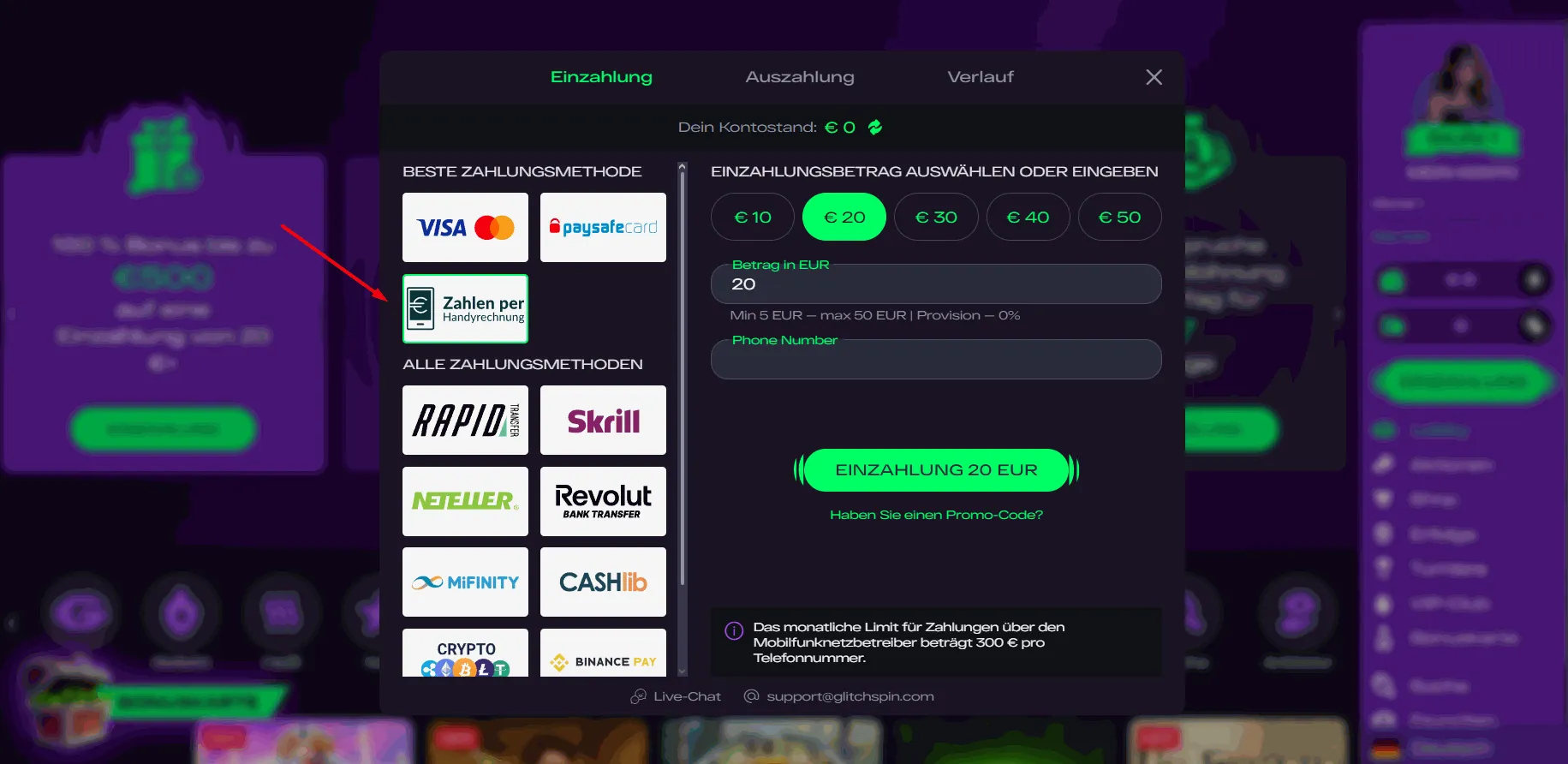 Glitch Spin Online Casino mit Magenta