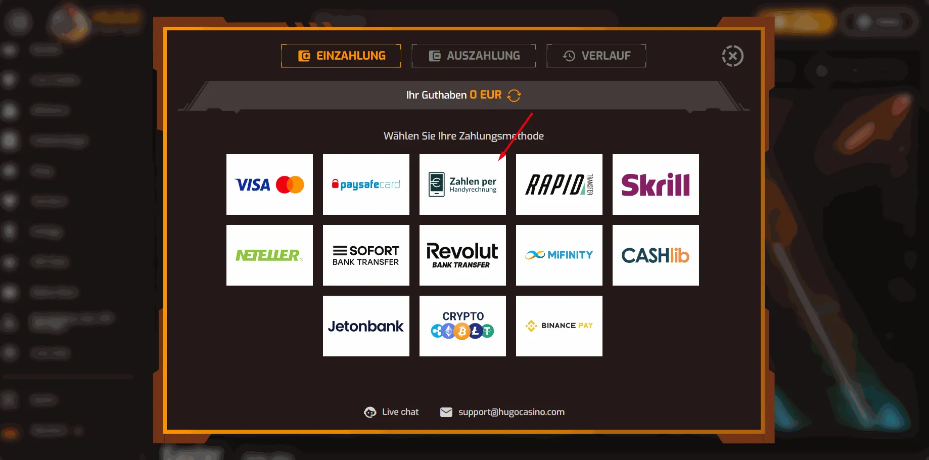 Hugo Online Casino mit Handyrechnung