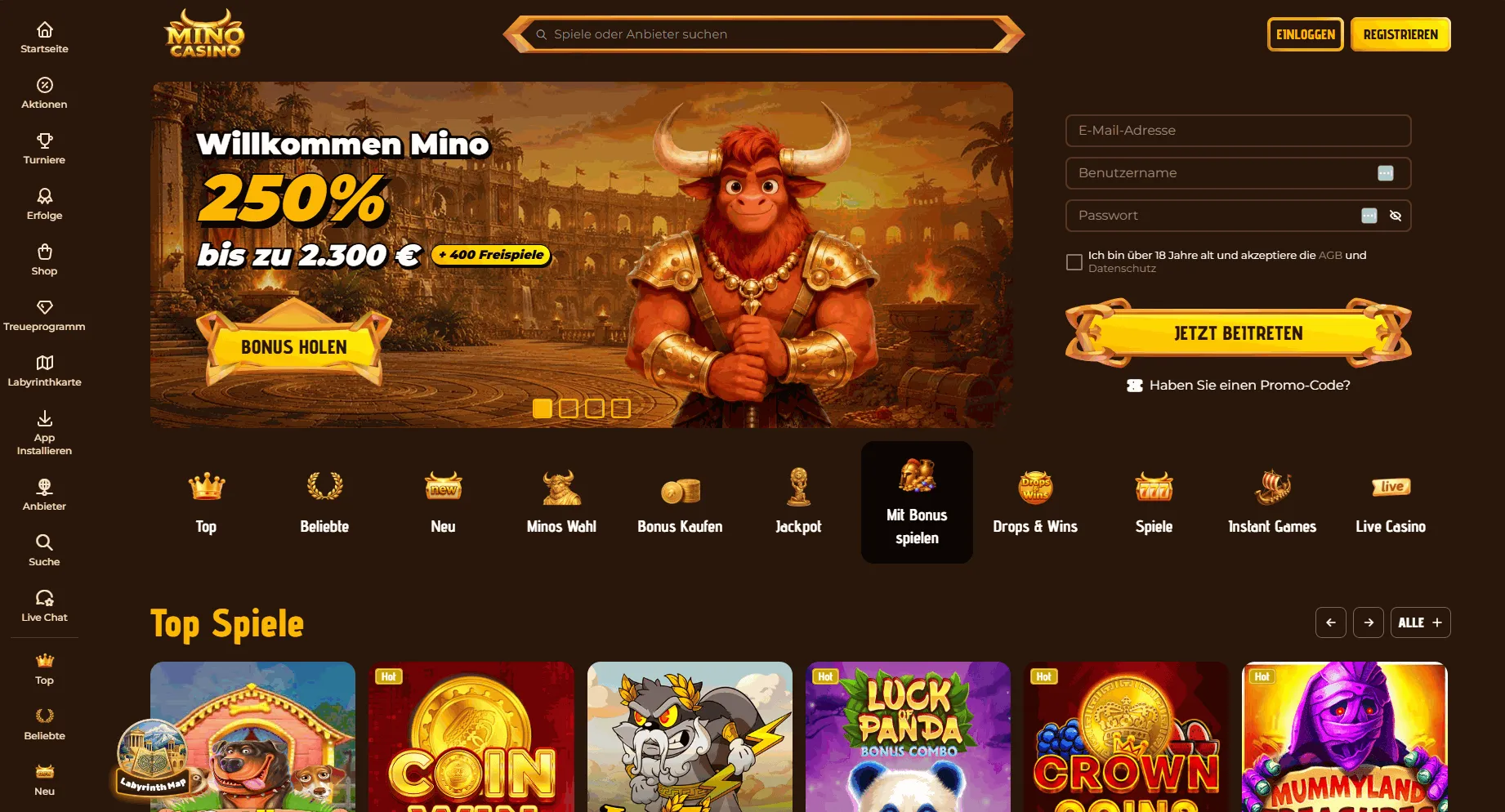 MinoCasino casino offers MinoCasino EU online casino homepage